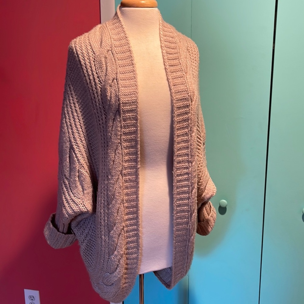 Cable knit tan cardigan